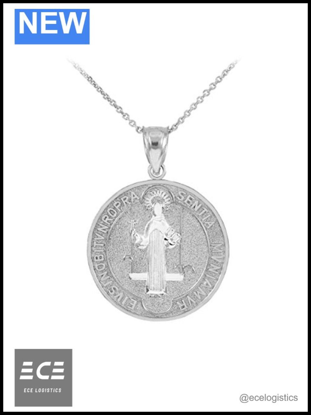 925 Sterling Silver Saint Benedict Medal Protection Pendant Necklace